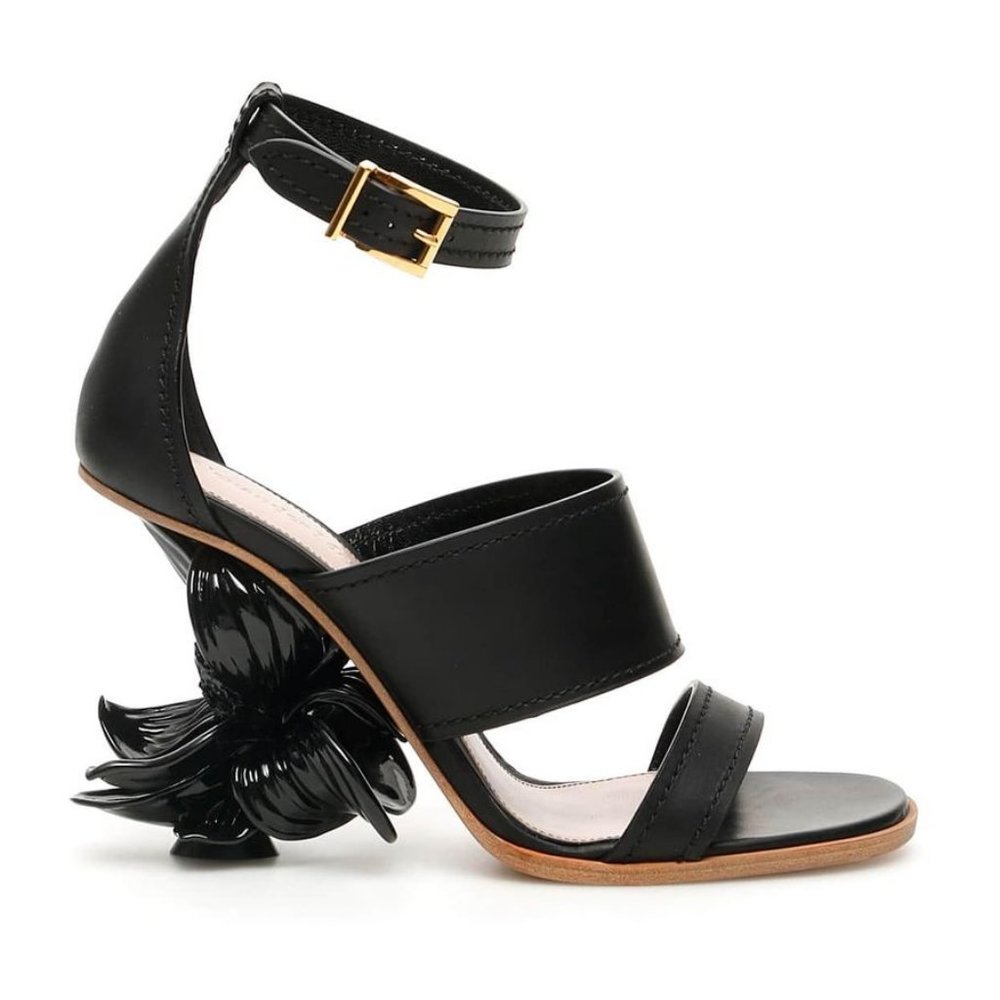 Alexander McQueen Black No.13 Flower Wedge Sandal